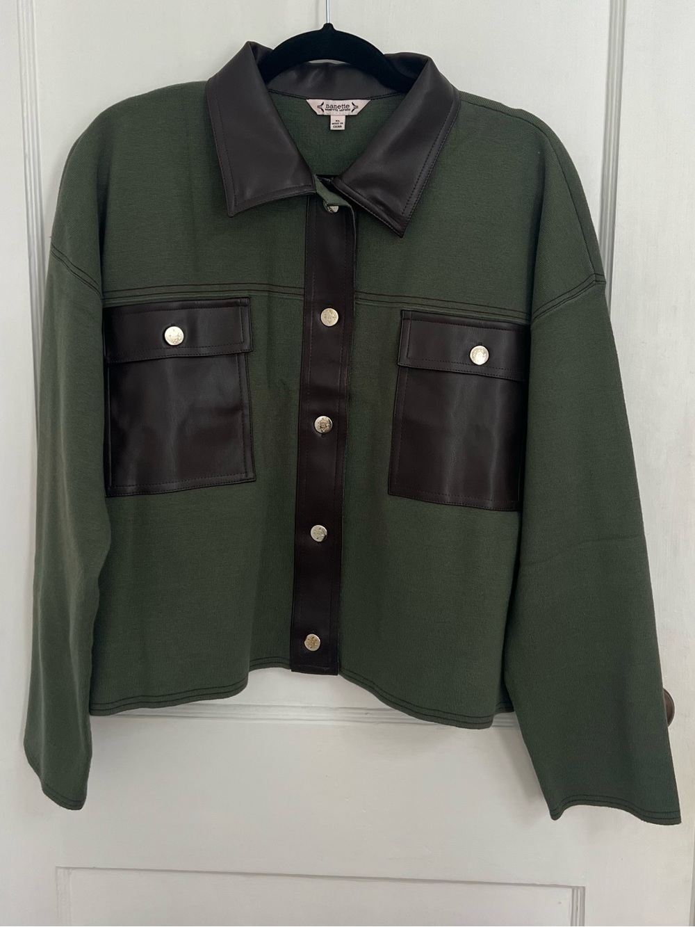 Nanette Lepore Faux Leather Military Green Fall Jacket/Fall Shacket